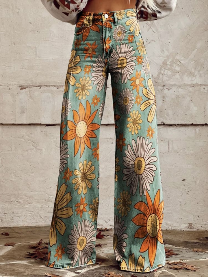 Julia™ - Vintage Floral Bliss Wide Trousers