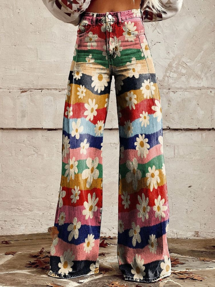 Julia™ - Retro floral wide leg trousers