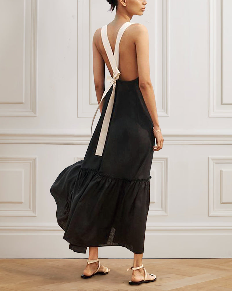 Color contrast Tied Open Back Dress