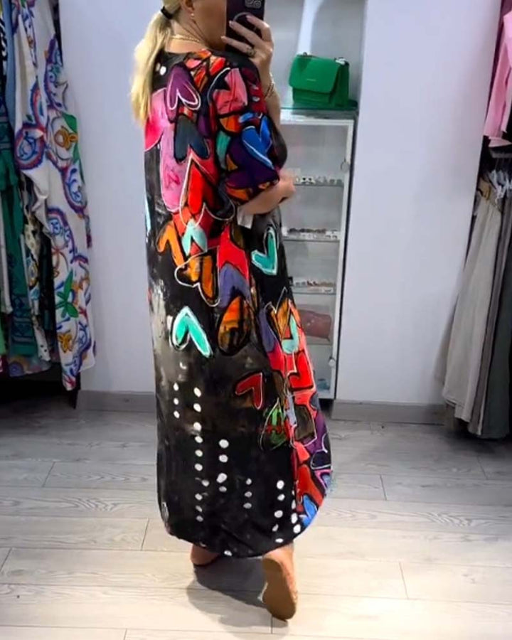 Camille™ -  Bohemian Heart Print Maxi Dress