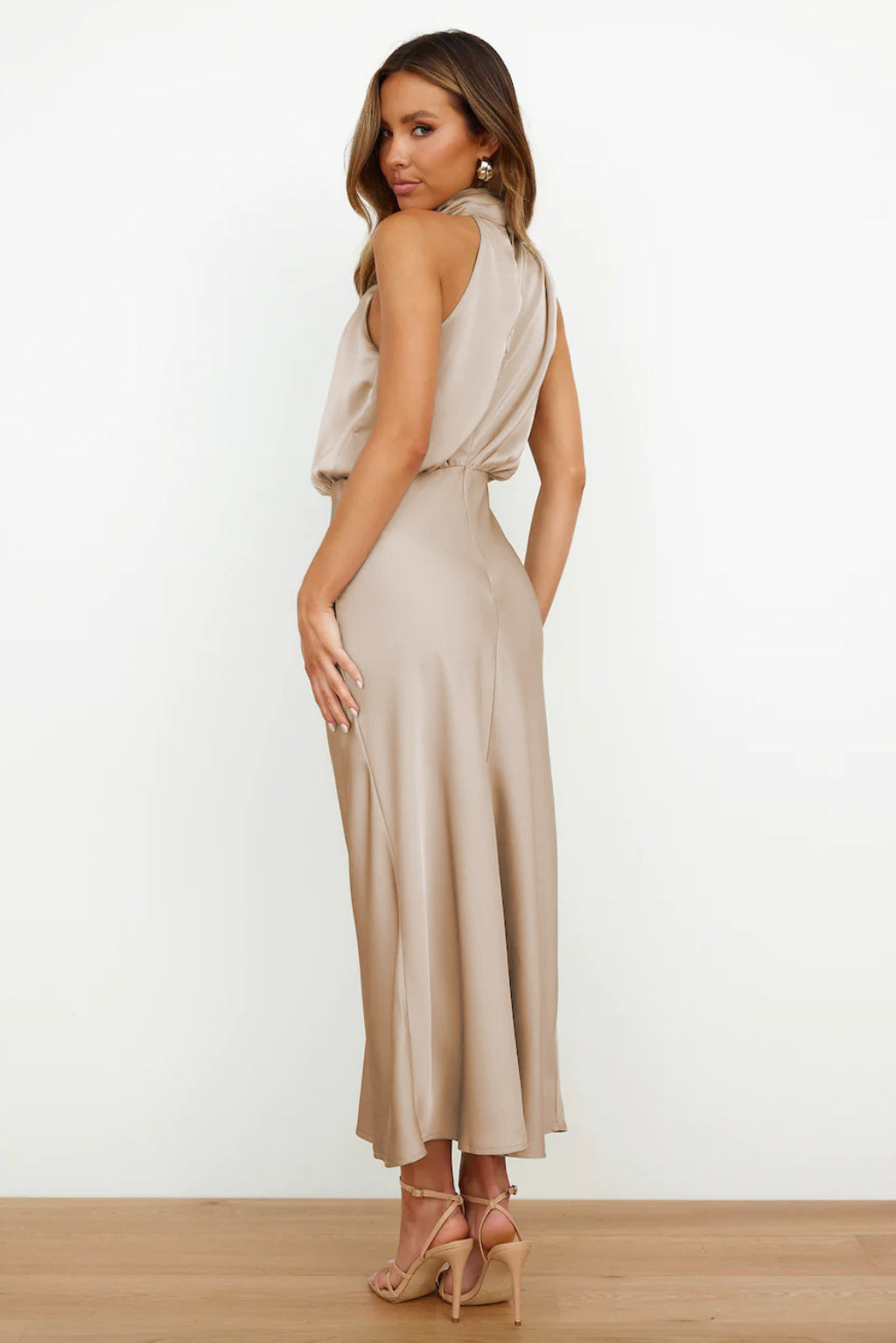 Valoria™ - Halter Neck Satin Maxi Dress