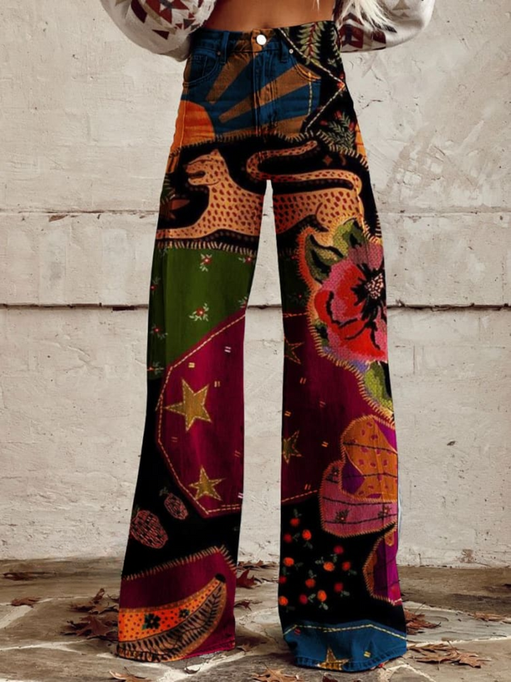 Julia™ - Vintage boho wide leg trousers with patchwork