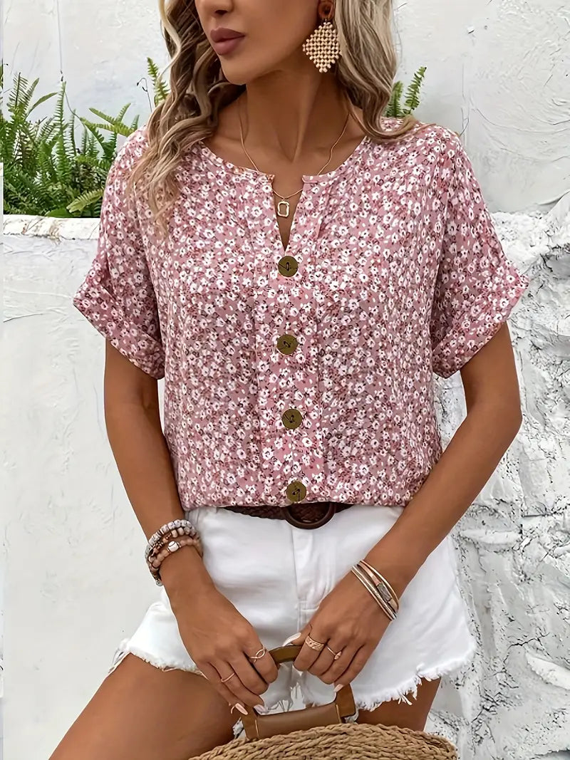 Charishe™ - Floral Button-Up Blouse