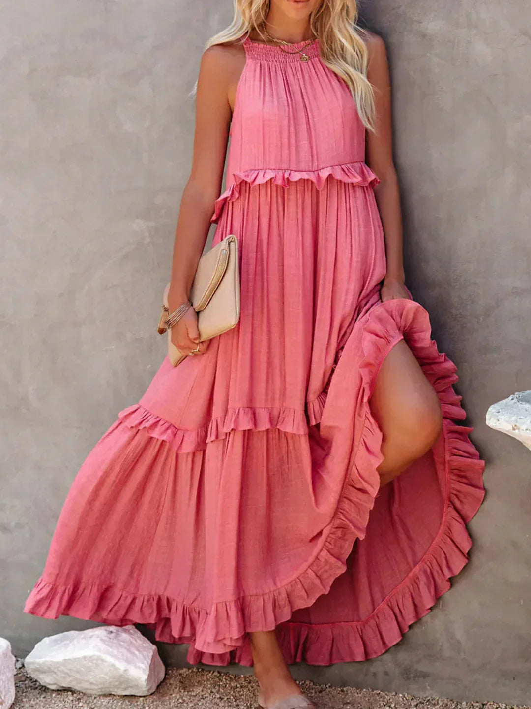 Emmeline | Halter Ruffle Maxi Dress