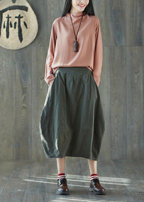 Boutique Green Pockets lantern Cotton Linen Summer Skirt