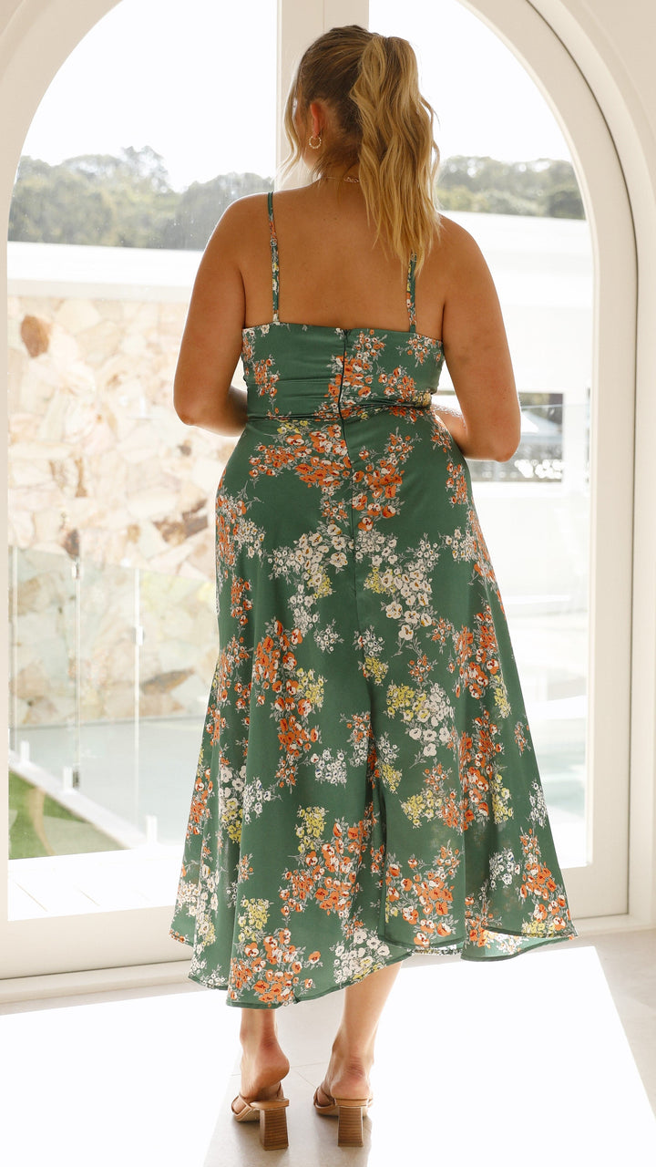 Elenor - Green Floral Dress