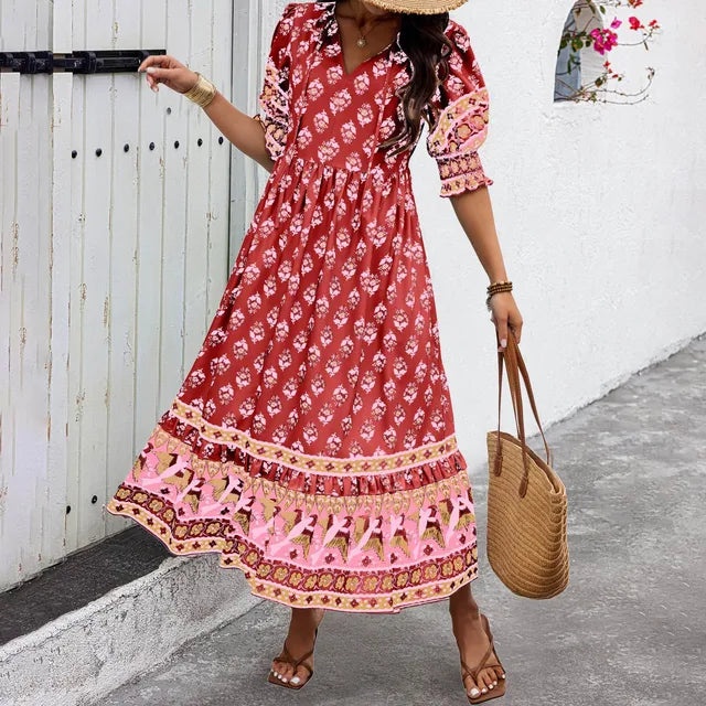 Zaini™ - Bohemian V Neck Fashion Printed Dress