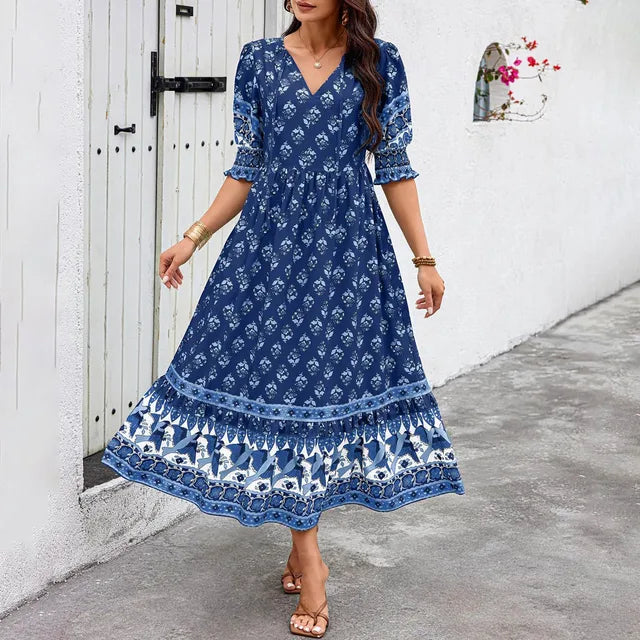 Zaini™ - Bohemian V Neck Fashion Printed Dress