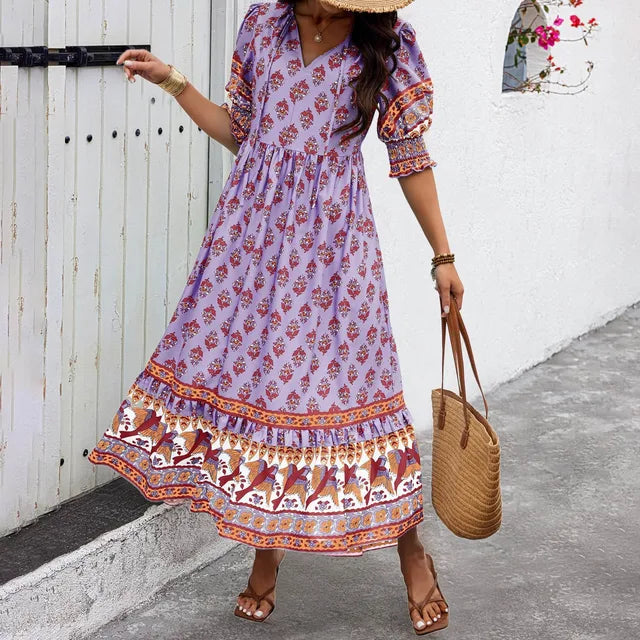 Zaini™ - Bohemian V Neck Fashion Printed Dress