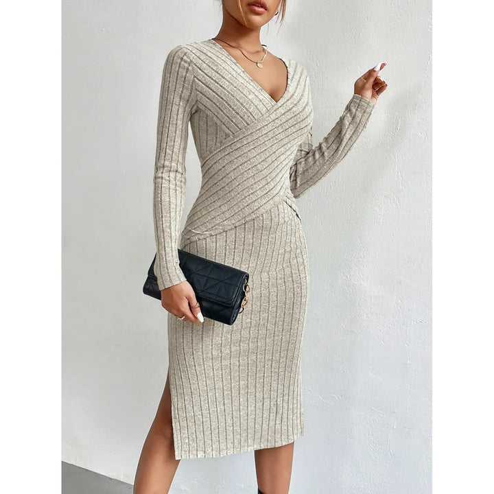 Nelia™ - Elegant Rib Knit Wrap Dress