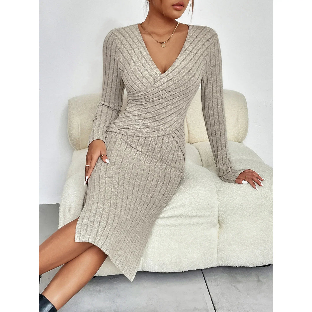 Nelia™ - Elegant Rib Knit Wrap Dress