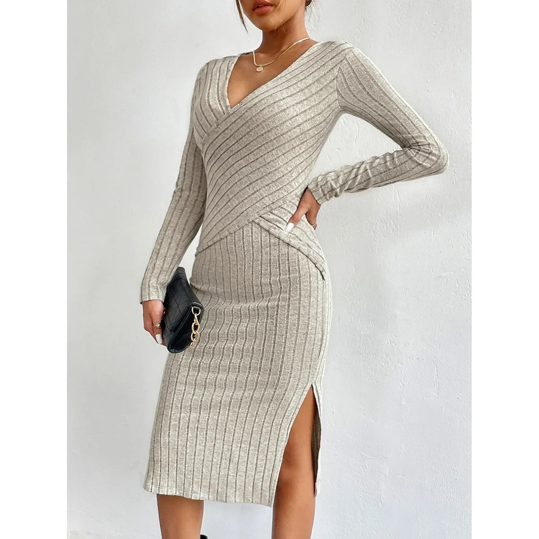 Nelia™ - Elegant Rib Knit Wrap Dress