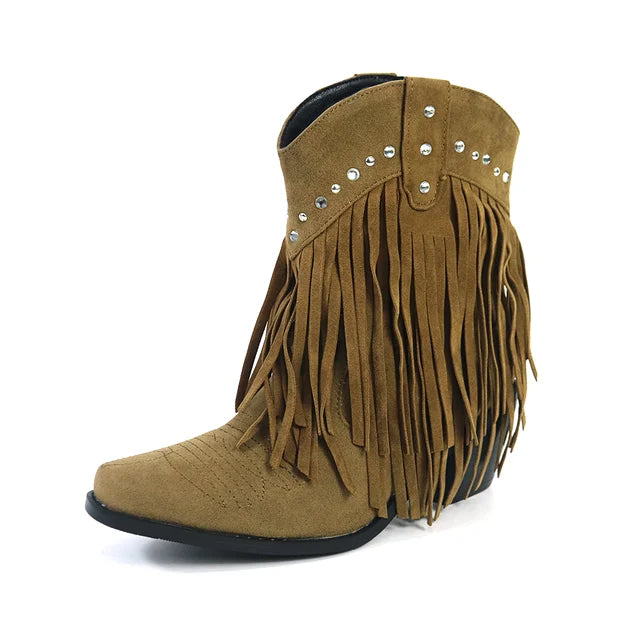 Jenny - Cowboy ankle boots with fringed tassel