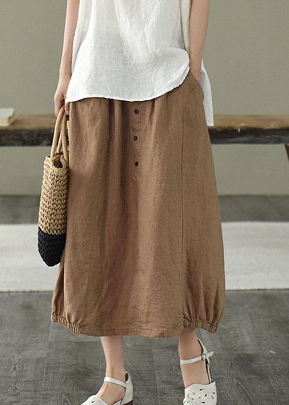 Simple Mulberry Retro Patchwork Pockets Summer Linen Skirt