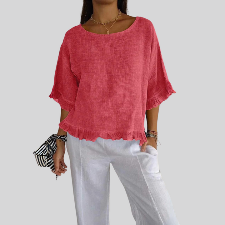 Blissan™ - Cotton Linen Blouse with Ruffles