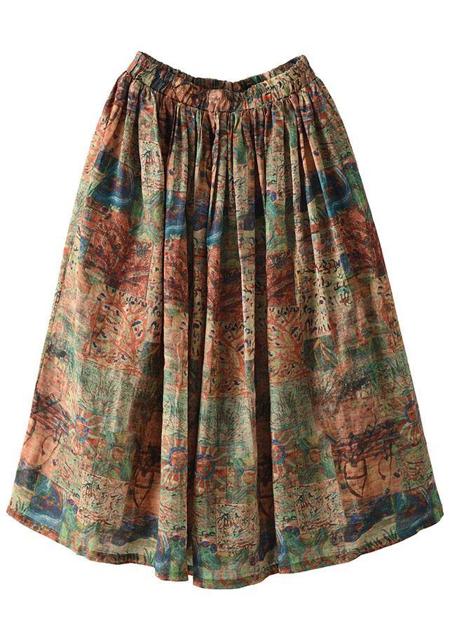 Bohemian Black flower Elastic Waist Print Linen Skirts Summer