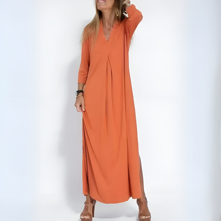 Albertina™ - Elegant V-Neck Long Dress