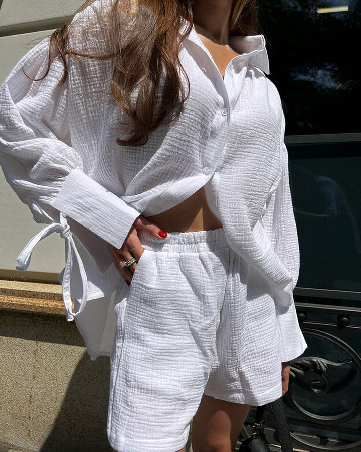 Summer comfortable white breathable two-piece set