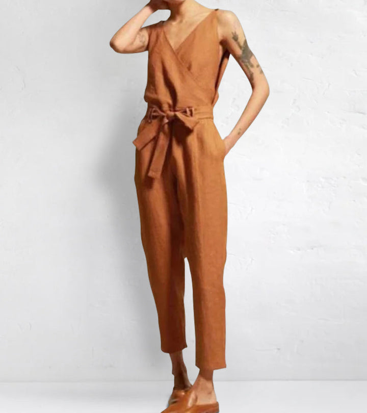 V-neck sleeveless jumpsuit