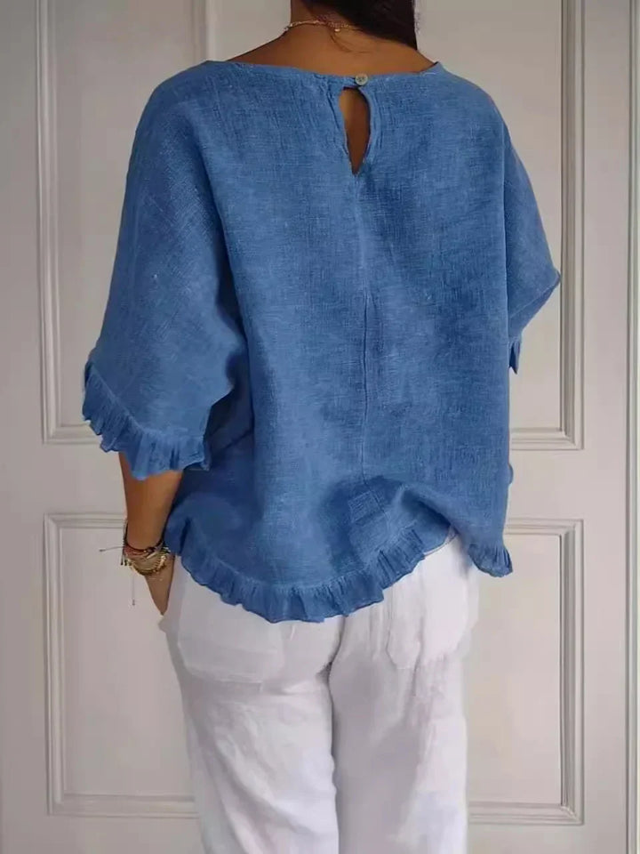 Blissan™ - Cotton Linen Blouse with Ruffles