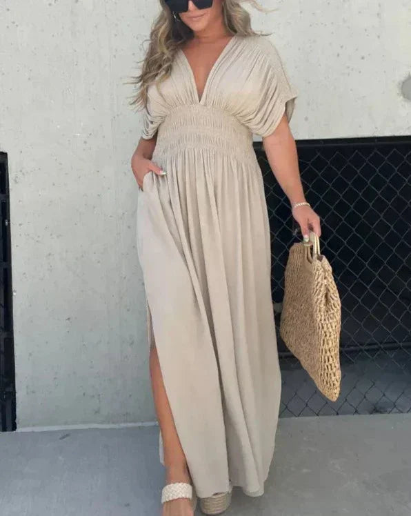 Slit V-Neck Effortless Maxi Long  dress