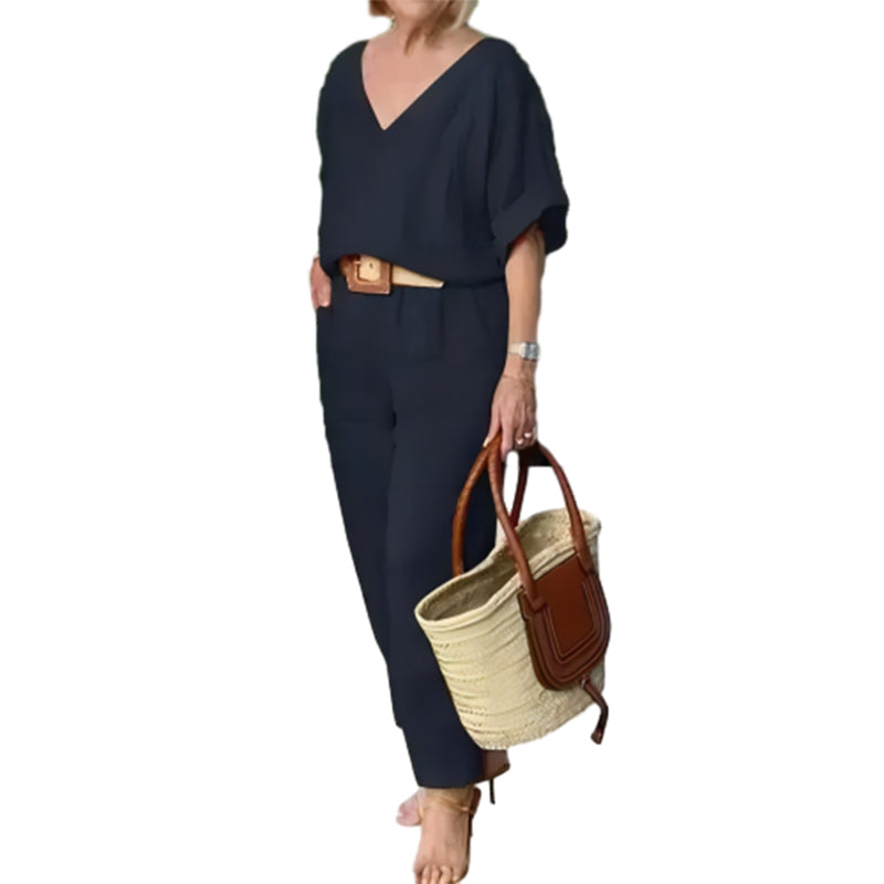 Marianan™ - Loose V-Neck Top and Pants with Pockets