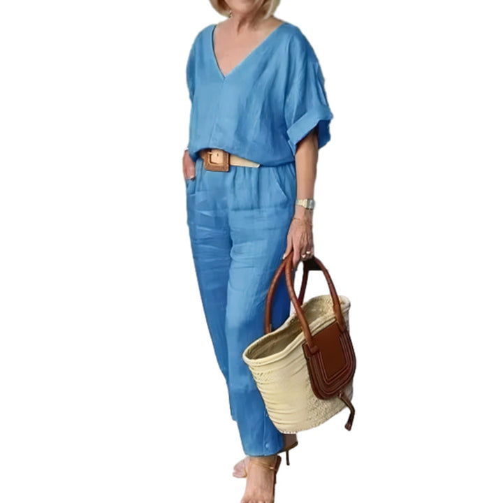 Marianan™ - Loose V-Neck Top and Pants with Pockets