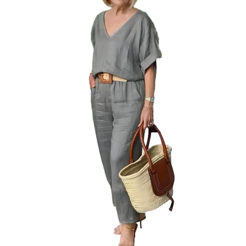 Marianan™ - Loose V-Neck Top and Pants with Pockets